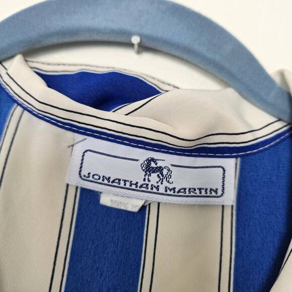 Vtg Striped Midi Shirt Dress Womens 9/10 Blue Retro Button Up Pinup Art Teacher - Picture 7 of 10